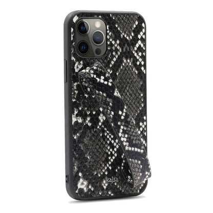 Apple iPhone 12 Pro Max Kılıf Kajsa Glamorous Serisi Snake Handstrap Kapak Siyah