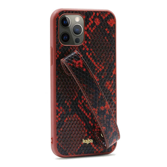 Apple iPhone 12 Pro Max Kılıf Kajsa Glamorous Serisi Snake Handstrap Kapak Kırmızı