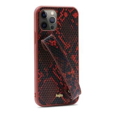 Apple iPhone 12 Pro Max Kılıf Kajsa Glamorous Serisi Snake Handstrap Kapak Siyah