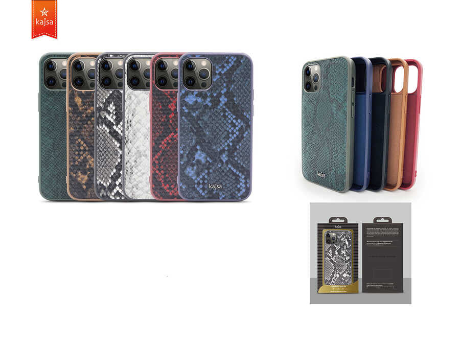 Apple iPhone 12 Pro Max Kılıf Kajsa Glamorous Serisi Snake Pattern Kapak Sarı