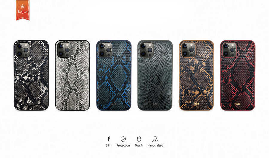 Apple iPhone 12 Pro Max Kılıf Kajsa Glamorous Serisi Snake Pattern Kapak Kırmızı