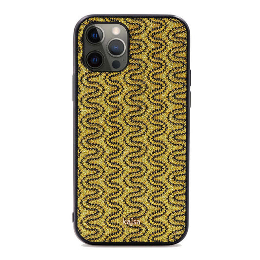 Apple iPhone 12 Pro Max Kılıf Kajsa Glamorous Serisi Waterfall Pattern Kapak Sarı