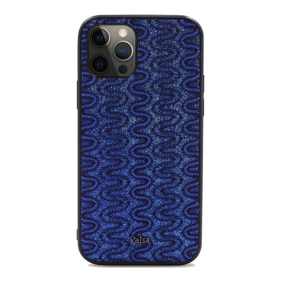 Apple iPhone 12 Pro Max Kılıf Kajsa Glamorous Serisi Waterfall Pattern Kapak Mavi
