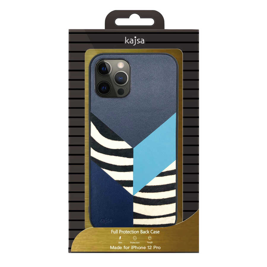 Apple iPhone 12 Pro Max Kılıf Kajsa Glamorous Serisi Zebra Combo Kapak Mavi