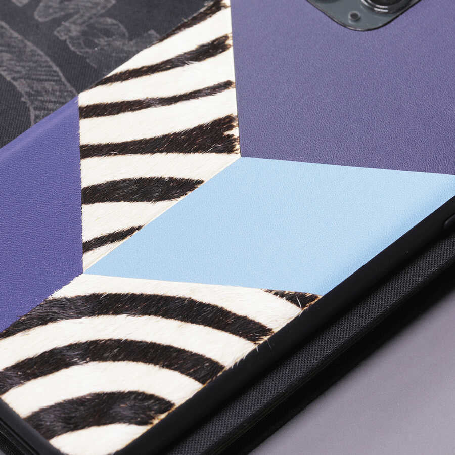 Apple iPhone 12 Pro Max Kılıf Kajsa Glamorous Serisi Zebra Combo Kapak Mavi