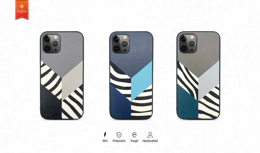Apple iPhone 12 Pro Max Kılıf Kajsa Glamorous Serisi Zebra Combo Kapak Mavi