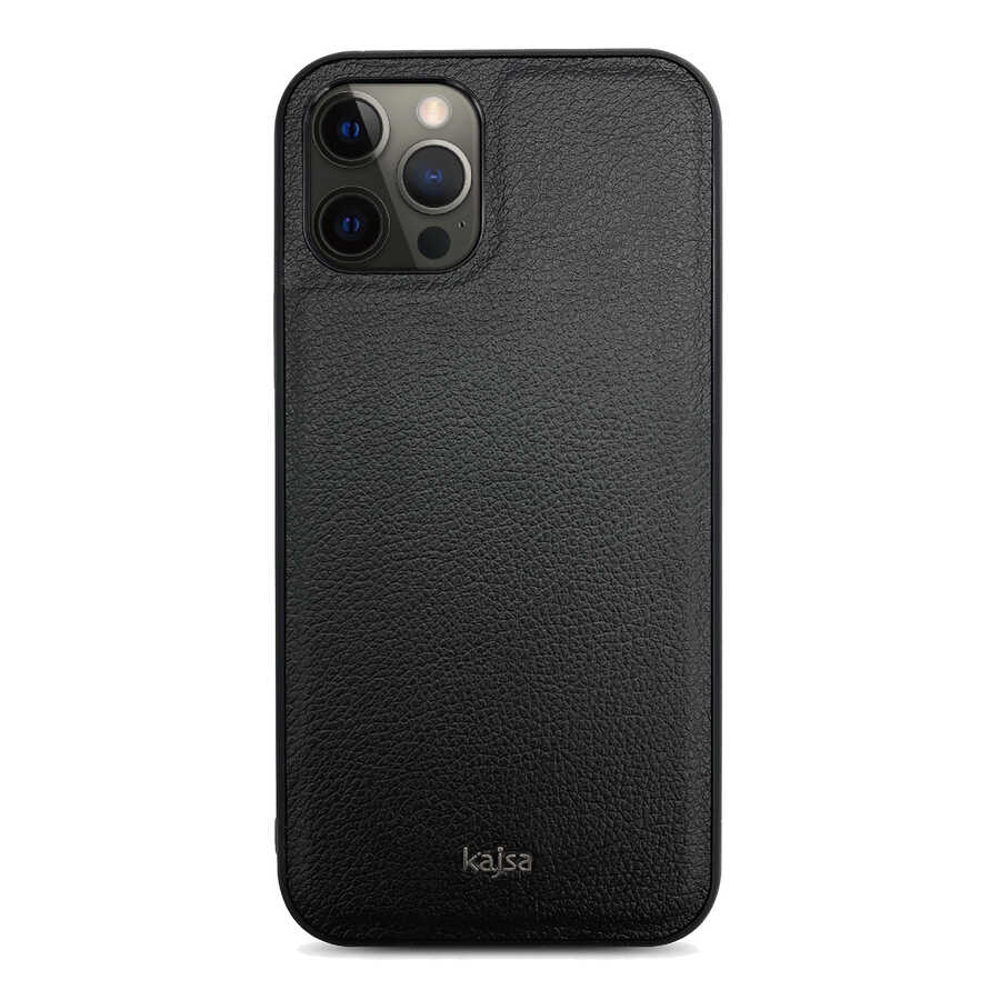 Apple iPhone 12 Pro Max Kılıf Kajsa Luxe Collection Hakiki Deri Kapak Siyah