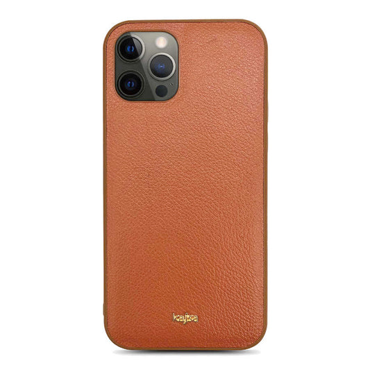 Apple iPhone 12 Pro Max Kılıf Kajsa Luxe Collection Hakiki Deri Kapak Kahverengi