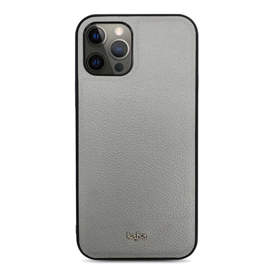 Apple iPhone 12 Pro Max Kılıf Kajsa Luxe Collection Hakiki Deri Kapak Gri