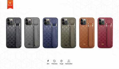 Apple iPhone 12 Pro Max Kılıf Kajsa Neo Clasic Serisi Mono K Strap Kapak Kahverengi