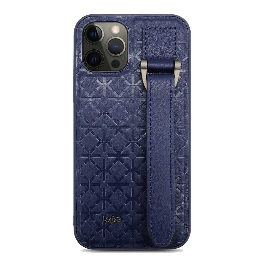 Apple iPhone 12 Pro Max Kılıf Kajsa Neo Clasic Serisi Mono K Strap Kapak Gri