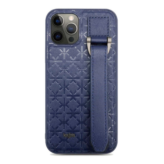 Apple iPhone 12 Pro Max Kılıf Kajsa Neo Clasic Serisi Mono K Strap Kapak Mavi