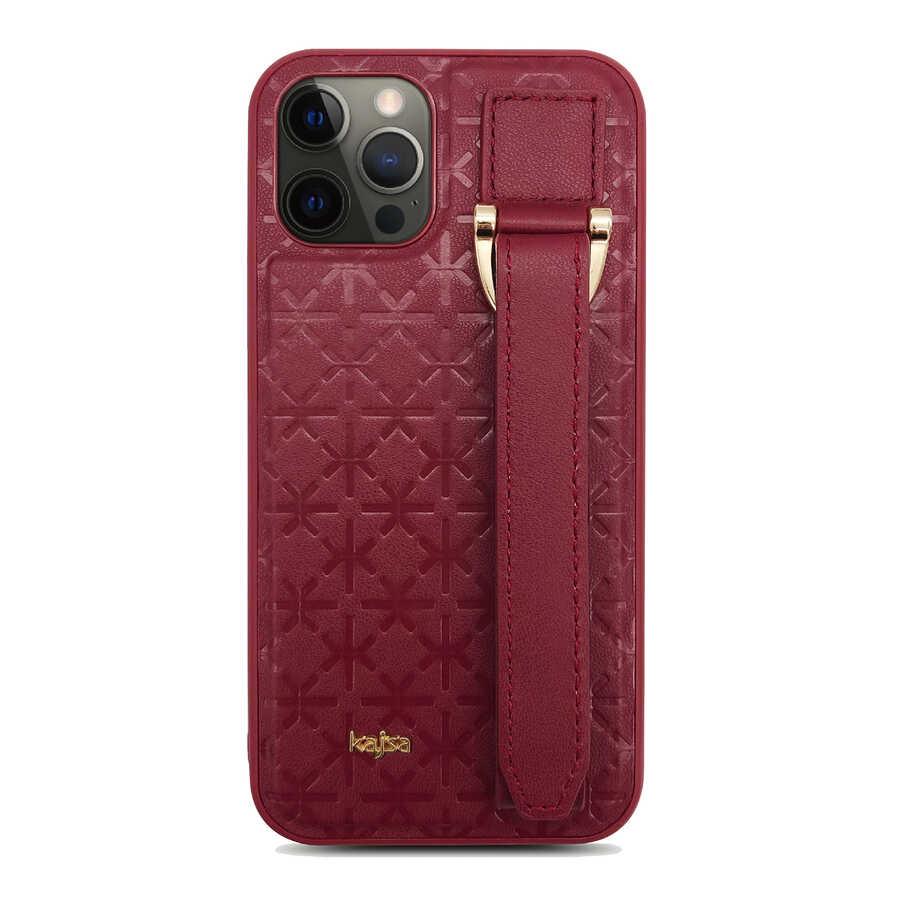Apple iPhone 12 Pro Max Kılıf Kajsa Neo Clasic Serisi Mono K Strap Kapak Kırmızı