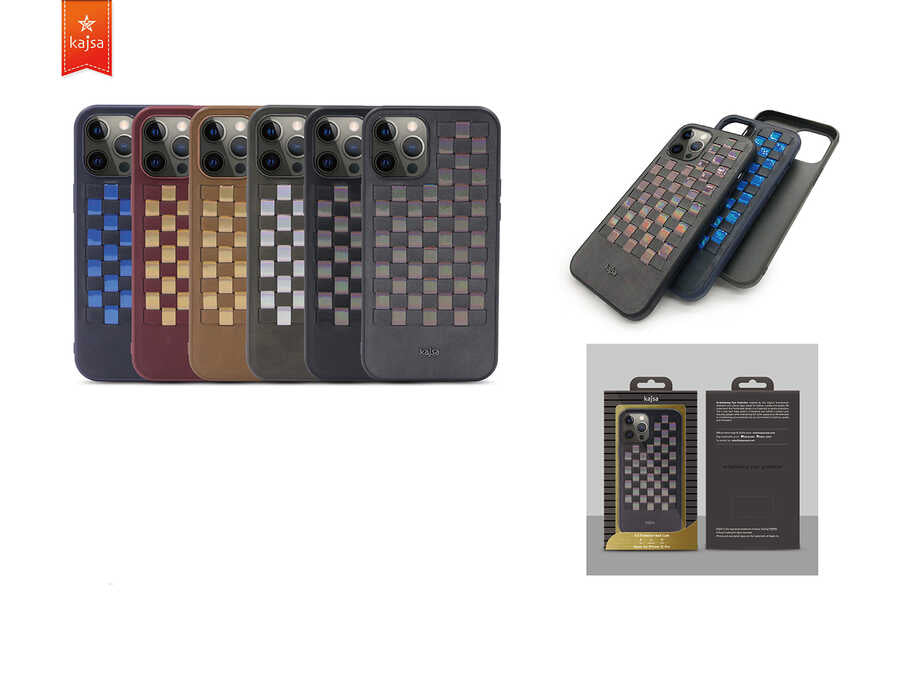 Apple iPhone 12 Pro Max Kılıf Kajsa Preppie Serisi Spotlight Woven Kapak Bordo