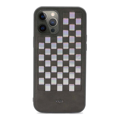 Apple iPhone 12 Pro Max Kılıf Kajsa Preppie Serisi Spotlight Woven Kapak Koyu Yeşil