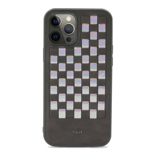 Apple iPhone 12 Pro Max Kılıf Kajsa Preppie Serisi Spotlight Woven Kapak Koyu Yeşil