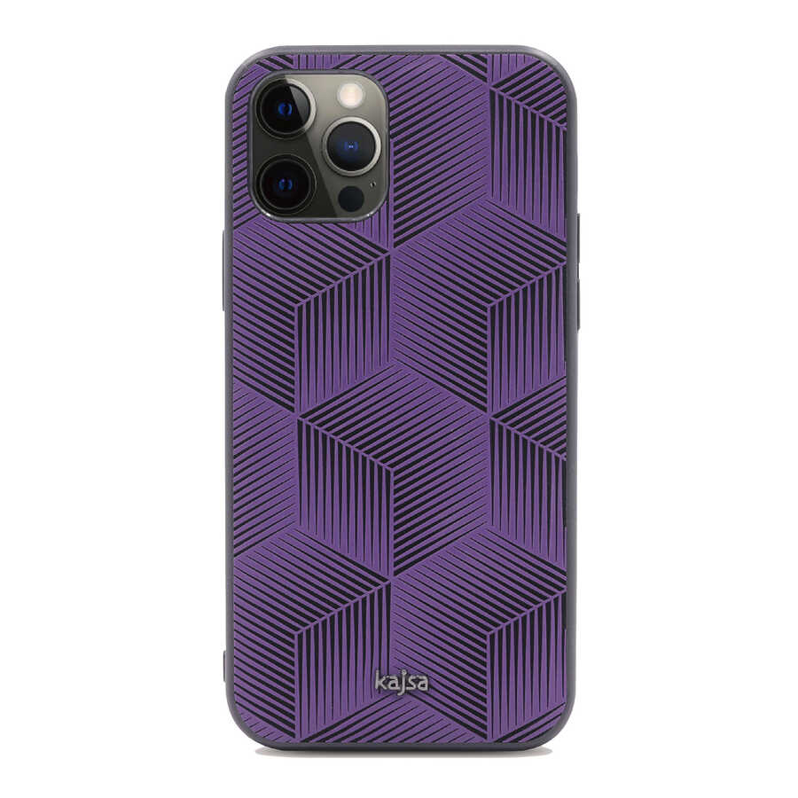 Apple iPhone 12 Pro Max Kılıf Kajsa Splendid Serisi 3D Cube Kapak Mor