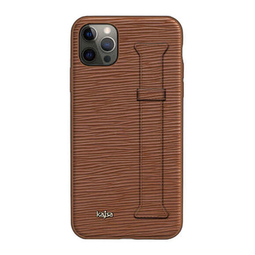 Apple iPhone 12 Pro Max Kılıf Kajsa Wave Pattern Handstrap Kapak Kahverengi