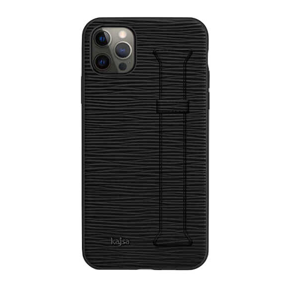 Apple iPhone 12 Pro Max Kılıf Kajsa Wave Pattern Handstrap Kapak Siyah