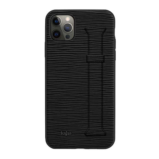 Apple iPhone 12 Pro Max Kılıf Kajsa Wave Pattern Handstrap Kapak Siyah