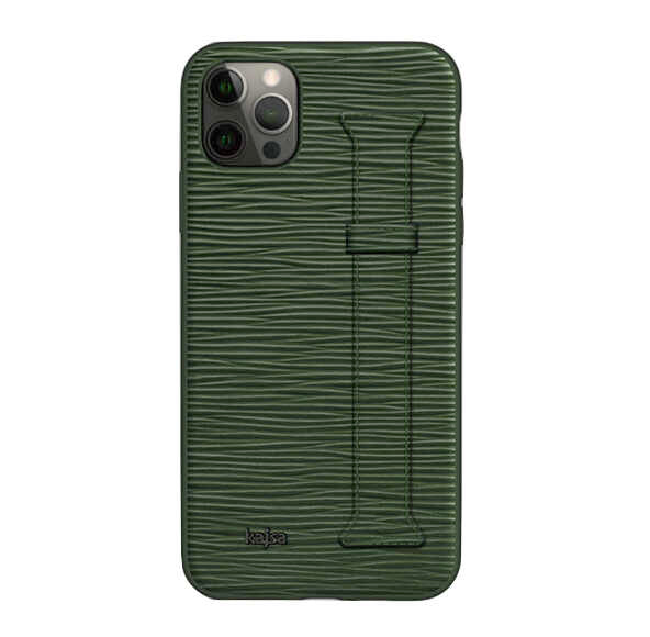 Apple iPhone 12 Pro Max Kılıf Kajsa Wave Pattern Handstrap Kapak Yeşil