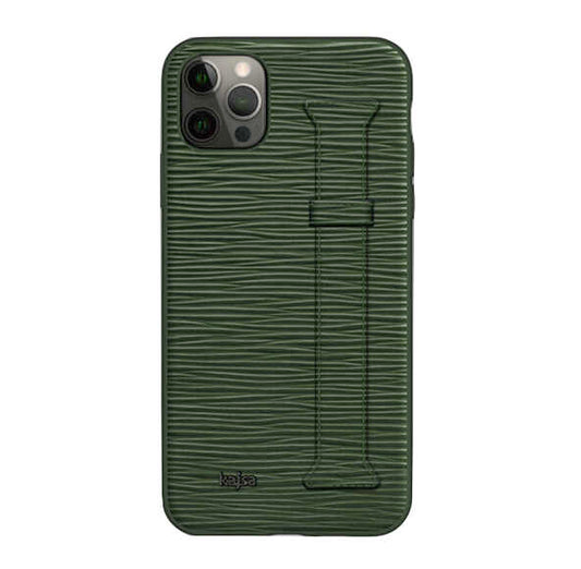Apple iPhone 12 Pro Max Kılıf Kajsa Wave Pattern Handstrap Kapak Yeşil