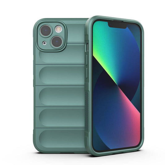 Apple iPhone 13 Case Flexible TPU Hollow Back Surface Design Zore Ethnic Silicone Cover Dark Green