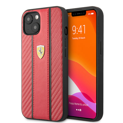 Apple iPhone 13 Kılıf Ferrari Orjinal Lisanslı PU Deri Ve Karbon Dizayn Kapak Siyah