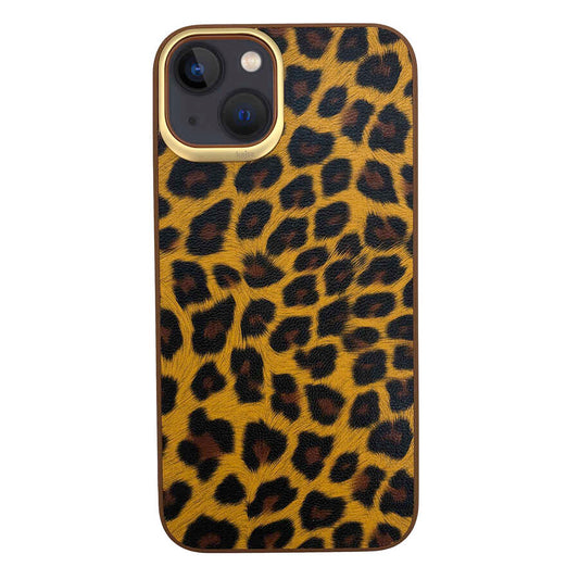 Apple iPhone 13 Kılıf Kajsa Glamorous Serisi Leopard Combo Kapak Sarı