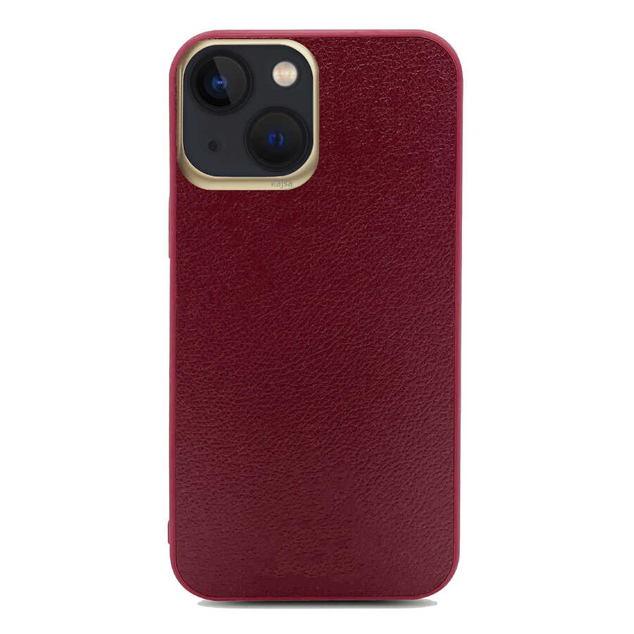 Apple iPhone 13 Case Kajsa Luxe Collection Genuine Leather Cover Red