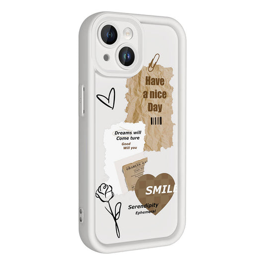 Apple iPhone 13 Case Camera Protection Printed Back Surface Zore Classy Cover White 