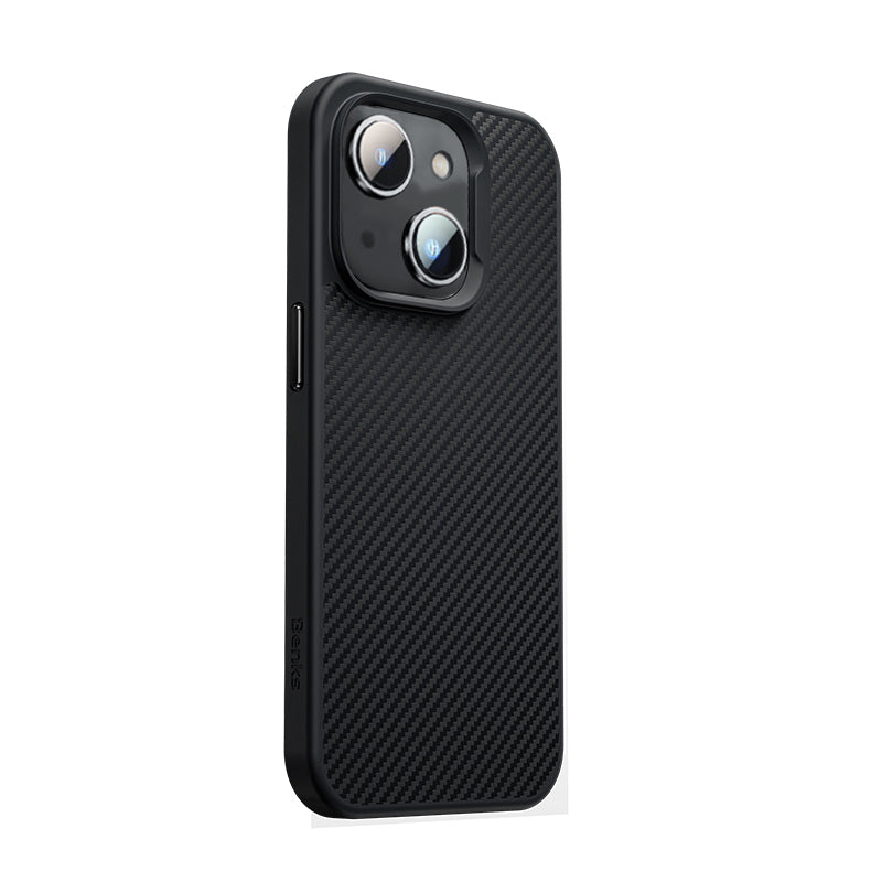 Apple iPhone 13 Case Carbon Fiber M-Safe Charging Feature Benks 600D Hybrid Kevlar Cover Black 