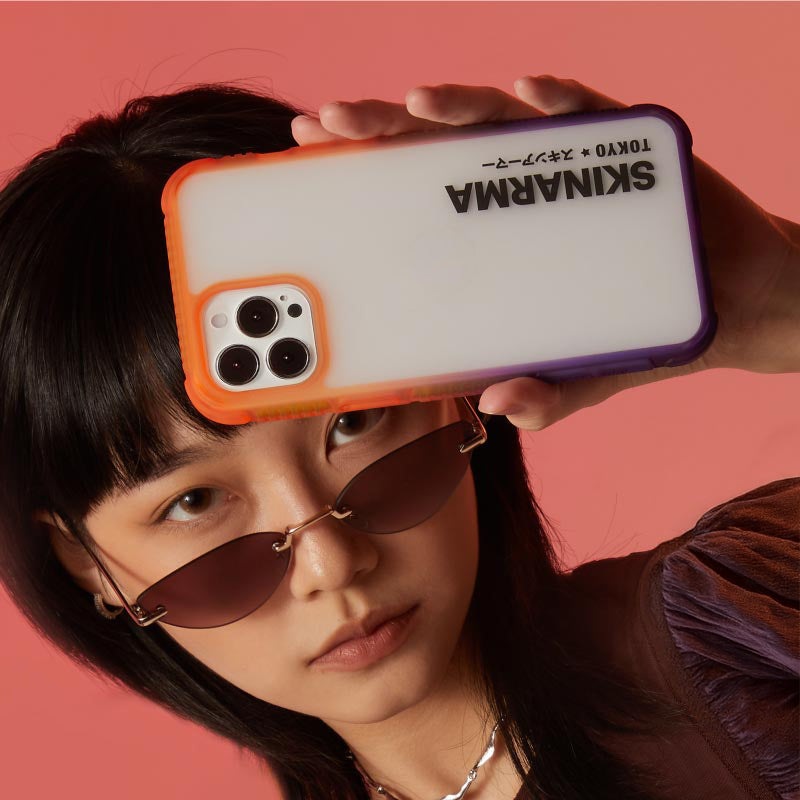 Apple iPhone 13 Kılıf Şeffaf Airbag Tasarımlı Skinarma Hade Kapak Mor-Turuncu