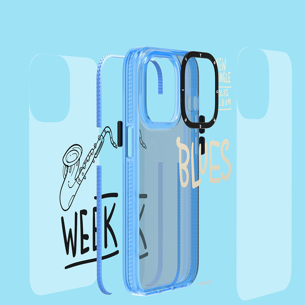 Apple iPhone 13 Case Transparent Colorful Text Themed Design YoungKit Jazz Series Cover Blue 