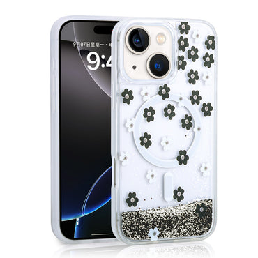 Apple iPhone 13 Case Liquid Glitter Printed Transparent Back Surface Zore Mossa Silicone Cover Gold 