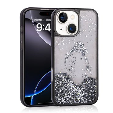 Apple iPhone 13 Case Liquid Glitter Transparent Back Surface Zore Keto Silicone Cover Silver
