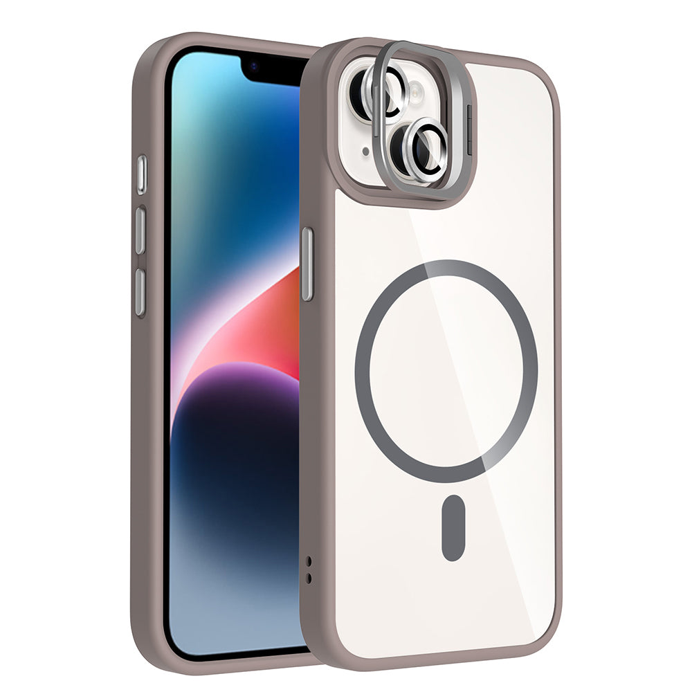 Apple iPhone 13 Kılıf Standlı ve Kamera Lens Hediyeli M-Safe Şarj Özellikli Zore Etro Kapak
