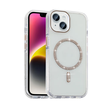 Apple iPhone 13 Kılıf Taşlı Tasarım M-safe Şarj Özellikli Zore Koment Silikon Kapak