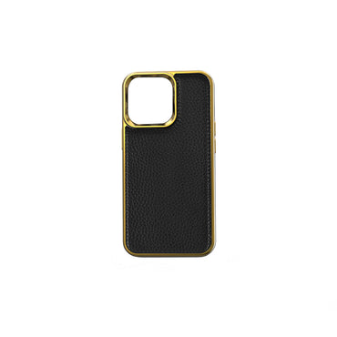 Apple iPhone 13 Case Wiwu Genuine Leather Gold Calfskin Original Leather Cover Black 