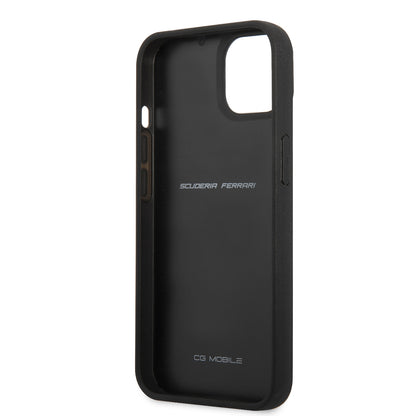 Apple iPhone 13 Mini Kılıf Ferrari Orjinal Lisanlı Klasik Metal Logolu Karbon Dizayn Kapak Siyah