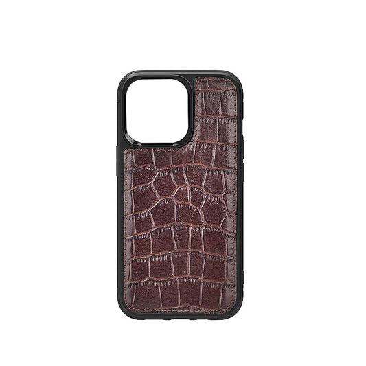 Apple iPhone 13 Mini Case Wiwu Croco Pattern Calfskin Original Leather Cover Brown 