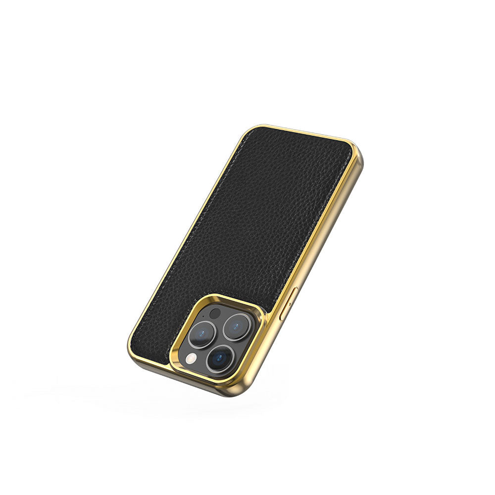 Apple iPhone 13 Mini Case Wiwu Genuine Leather Gold Calfskin Original Leather Cover Blue 
