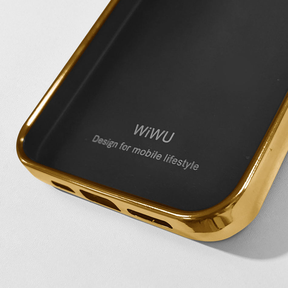 Apple iPhone 13 Mini Case Wiwu Genuine Leather Gold Calfskin Original Leather Cover Black 