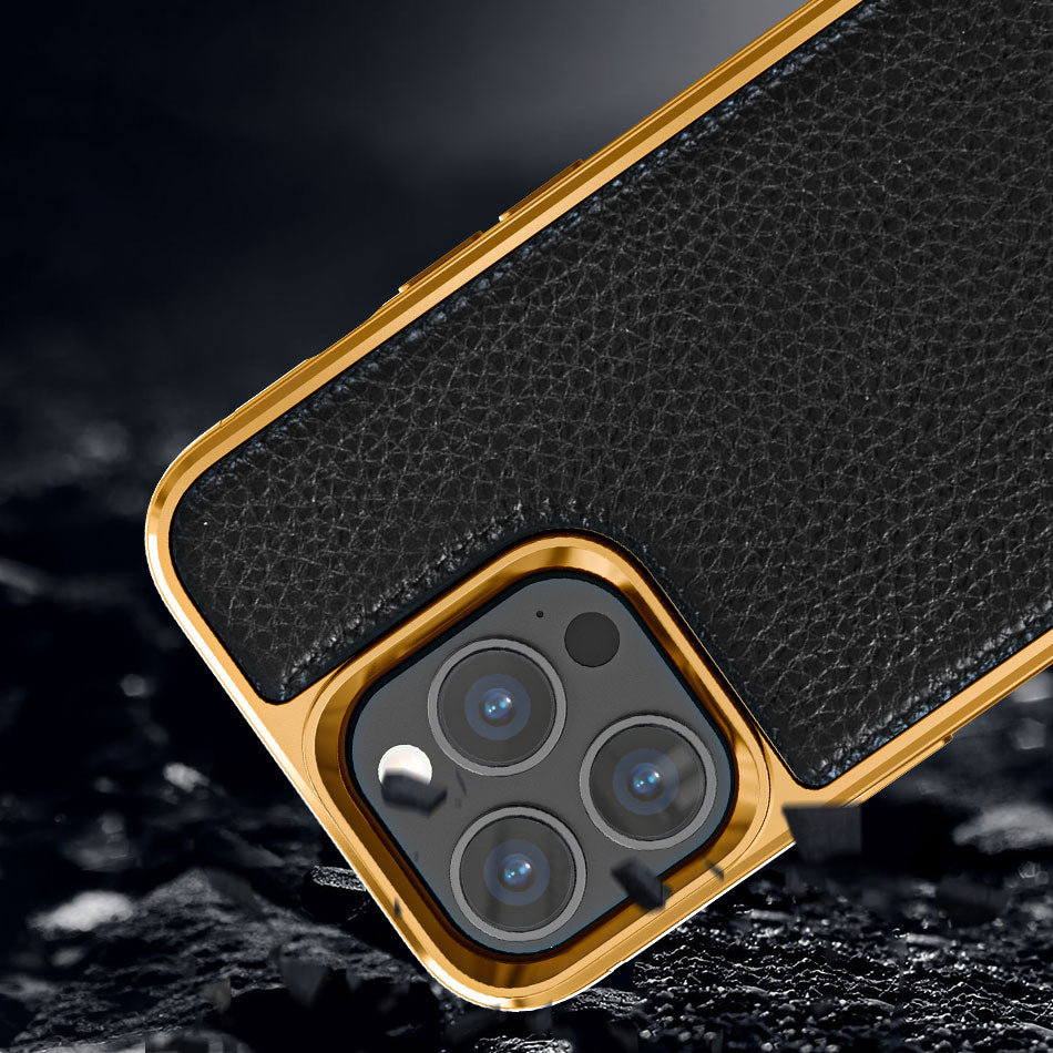 Apple iPhone 13 Mini Case Wiwu Genuine Leather Gold Calfskin Original Leather Cover Green 