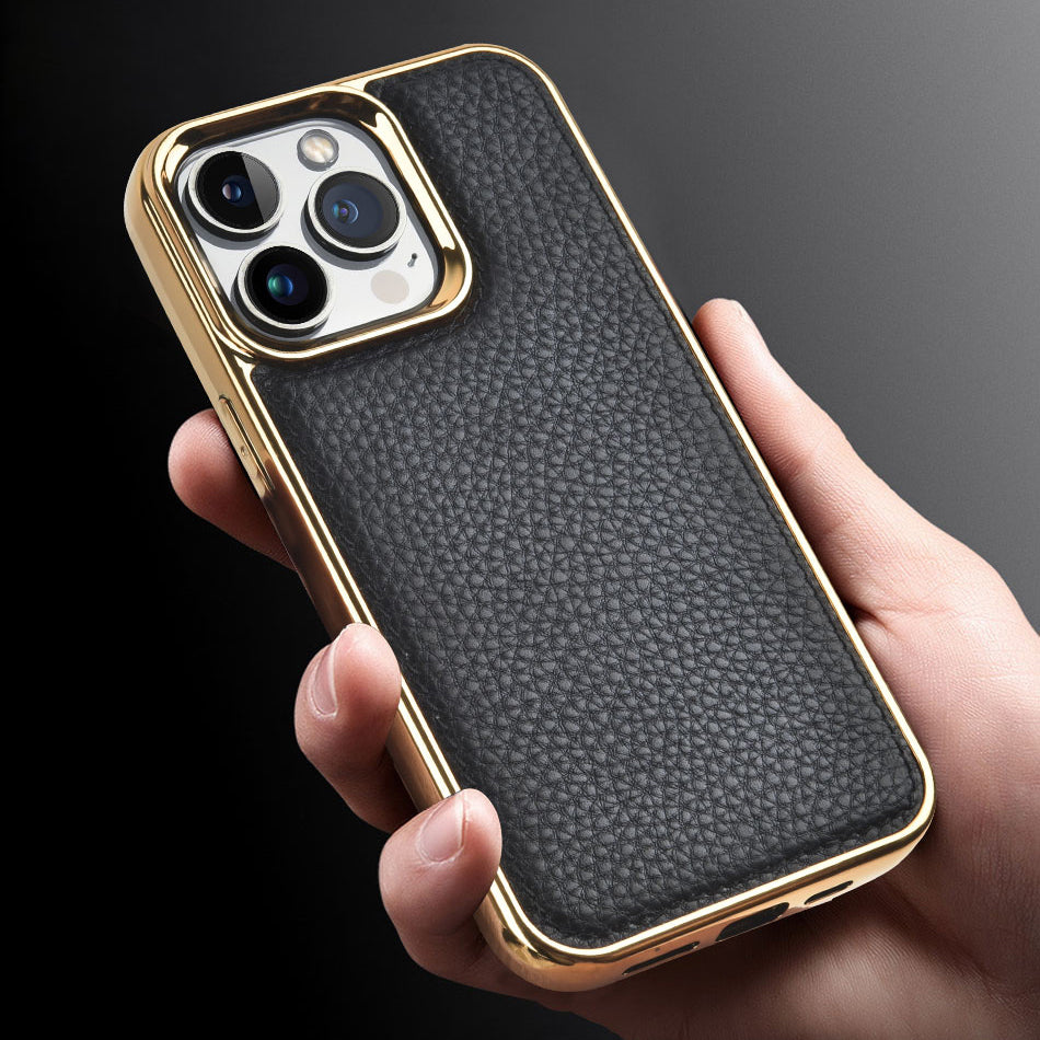 Apple iPhone 13 Mini Case Wiwu Genuine Leather Gold Calfskin Original Leather Cover Blue 
