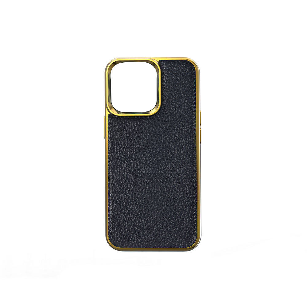 Apple iPhone 13 Mini Case Wiwu Genuine Leather Gold Calfskin Original Leather Cover Blue 