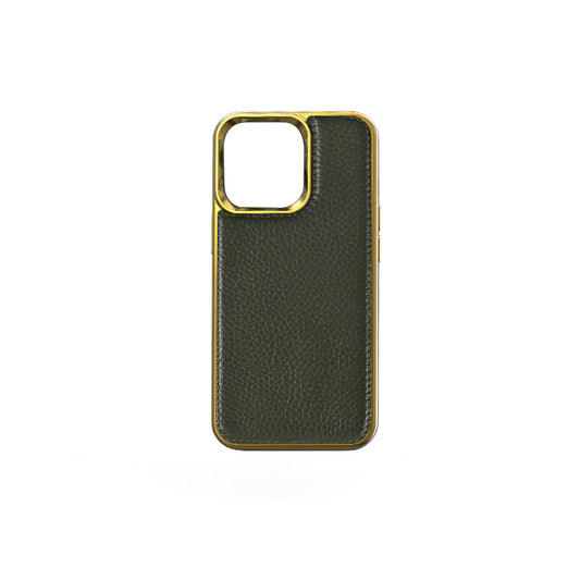 Apple iPhone 13 Mini Case Wiwu Genuine Leather Gold Calfskin Original Leather Cover Green 
