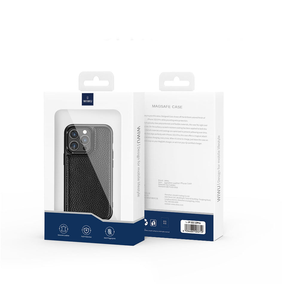 Apple iPhone 13 Mini Case Wiwu Genuine Leather Plastic Calfskin Original Leather Cover Blue 