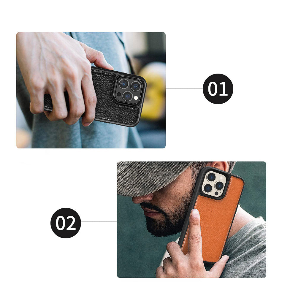Apple iPhone 13 Mini Kılıf Wiwu Genuine Leather Plastic Calfskin Orjinal Deri Kapak Kahverengi