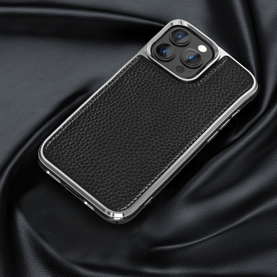 Apple iPhone 13 Mini Case Wiwu Genuine Leather Silver Calfskin Original Leather Cover Black 